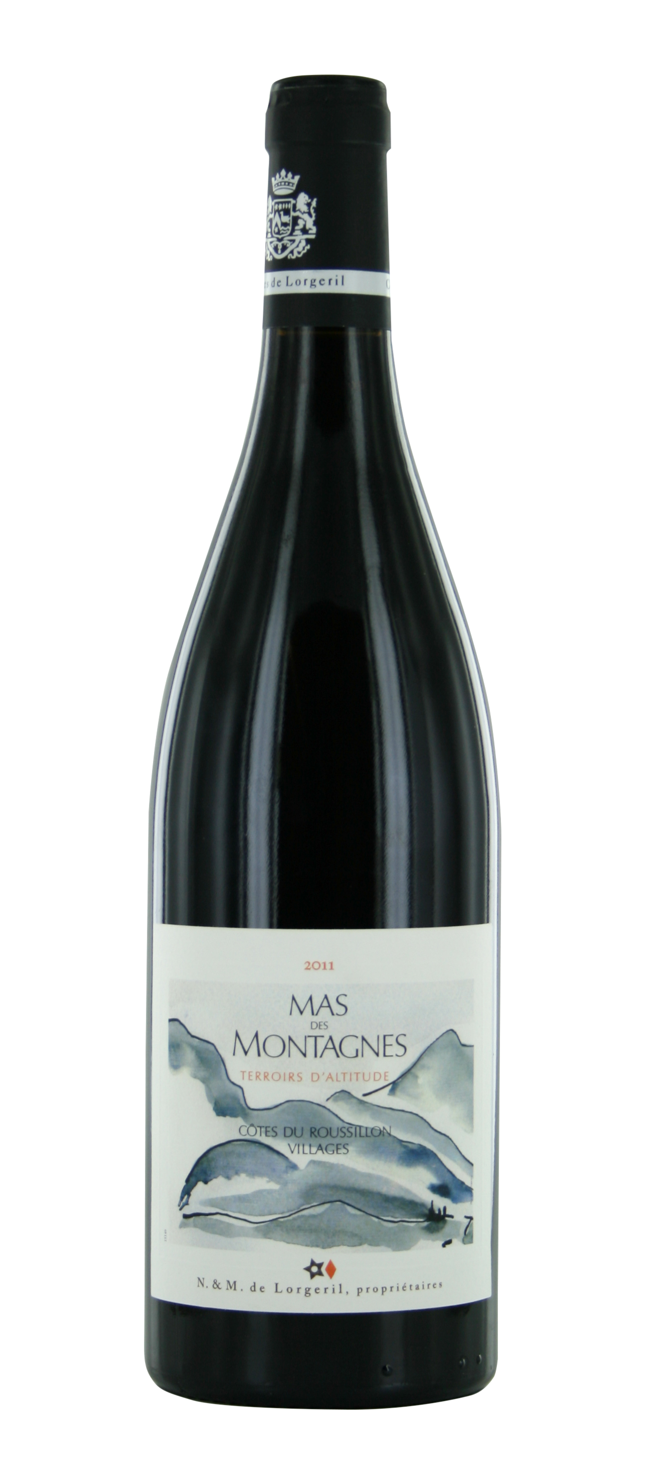 Fles Lorgeril Mas Des Montagnes Roussillon Villages Rouge, wijn, op voorraad bij slijterij t Bockje in Bathmen