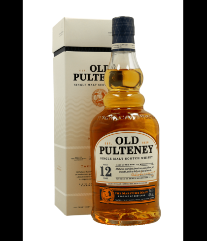 Fles Old Pulteney 12 Years Old, Schotse Highland single malt uit Wick, op voorraad bij slijterij t Bockje in Bathmen