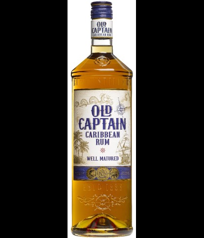 Fles Old Captain Rum Bruin, rum, op voorraad bij slijterij t Bockje in Bathmen