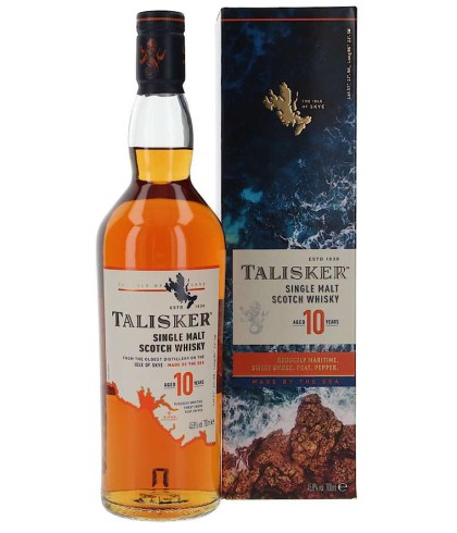 Fles Talisker 10 Years Old, single malt whisky van het eiland Skye, op voorraad bij slijterij t Bockje in Bathmen