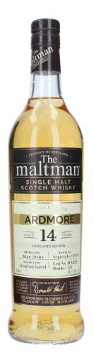 Fles The Maltman Ardmore 14Y 2010 #801429, geturfde Highland single malt van de Ardmore-distilleerderij, op voorraad bij slijterij t Bockje in Bathmen
