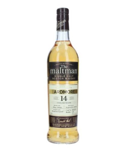 Fles The Maltman Ardmore 14Y 2010 #801429, geturfde Highland single malt van de Ardmore-distilleerderij, op voorraad bij slijterij t Bockje in Bathmen