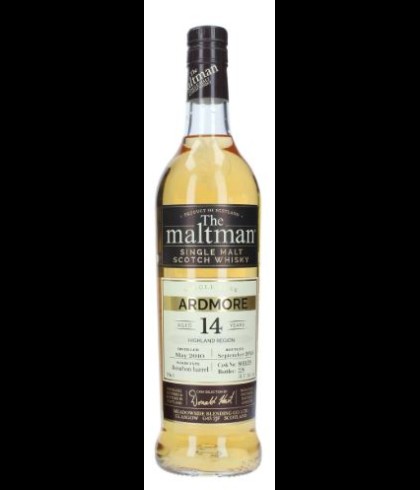 Fles The Maltman Ardmore 14Y 2010 #801429, geturfde Highland single malt van de Ardmore-distilleerderij, op voorraad bij slijterij t Bockje in Bathmen