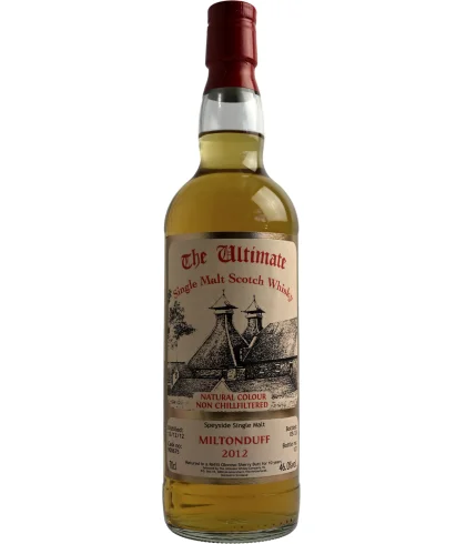 Fles The Ultimate Miltonduff 10 Years Old 2012, enkel vat gebotteld door The Ultimate uit Amersfoort, op voorraad bij slijterij t Bockje in Bathmen