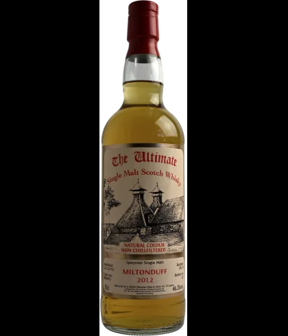 Fles The Ultimate Miltonduff 10 Years Old 2012, enkel vat gebotteld door The Ultimate uit Amersfoort, op voorraad bij slijterij t Bockje in Bathmen