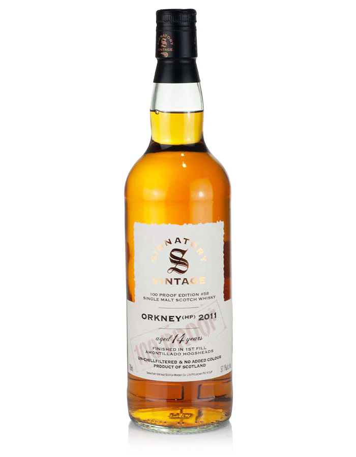 Fles Signatory Vintage Orkney (HP) 2011 100 Proof Edition #58, enkel vat gebotteld door Signatory Vintage, op voorraad bij slijterij t Bockje in Bathmen