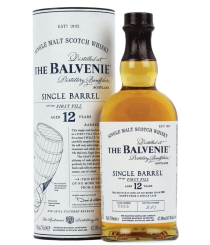 Fles The Balvenie 12 Years Old Single Barrel, single malt whisky, op voorraad bij slijterij t Bockje in Bathmen