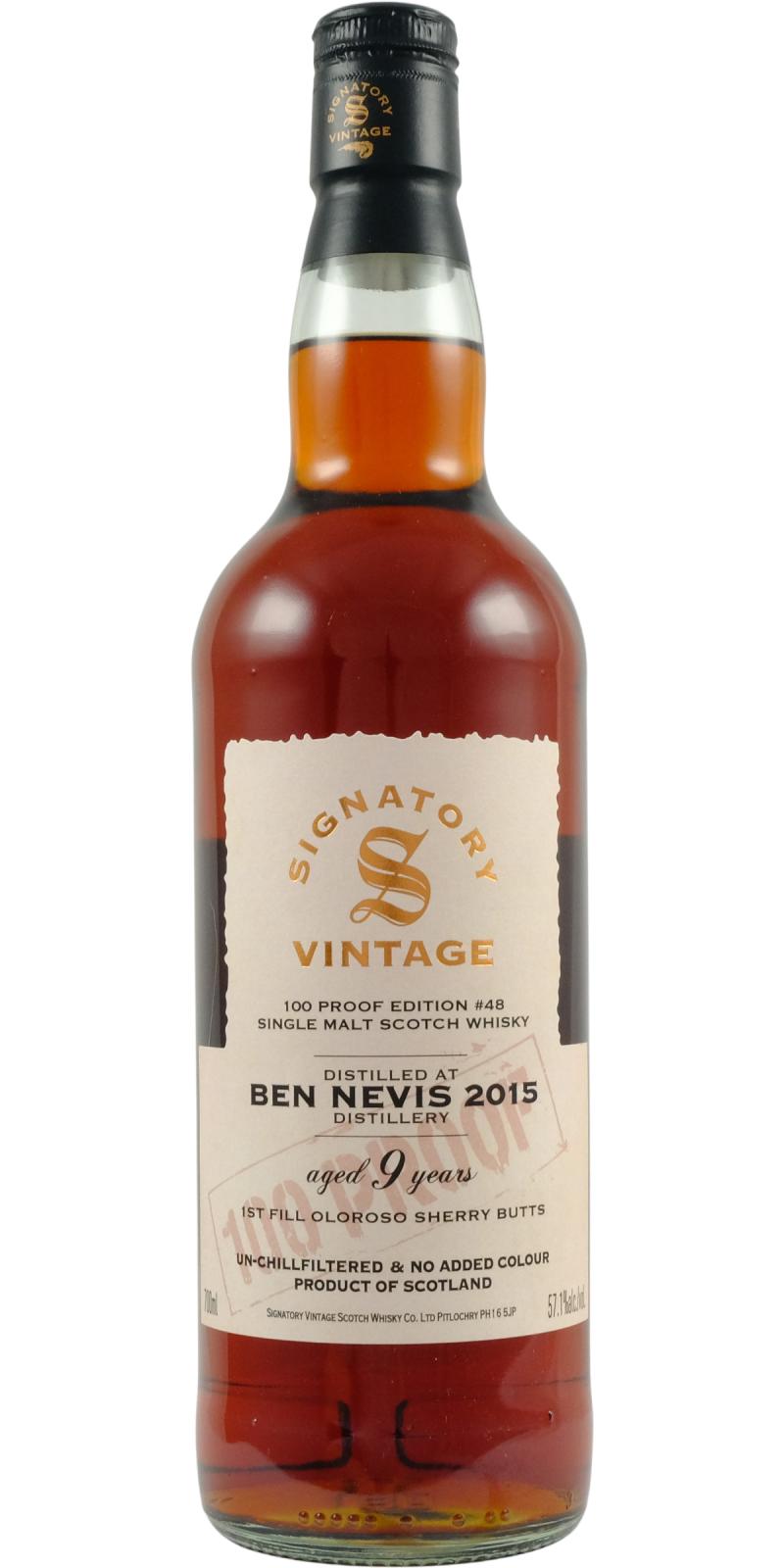 Fles Signatory Ben Nevis 9 Years Old 2015 100 Proof #48, single malt whisky, op voorraad bij slijterij t Bockje in Bathmen