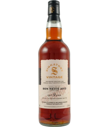 Fles Signatory Ben Nevis 9 Years Old 2015 100 Proof #48, single malt whisky, op voorraad bij slijterij t Bockje in Bathmen