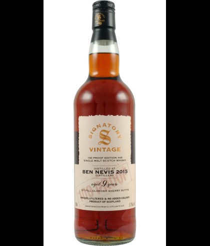 Fles Signatory Ben Nevis 9 Years Old 2015 100 Proof #48, single malt whisky, op voorraad bij slijterij t Bockje in Bathmen