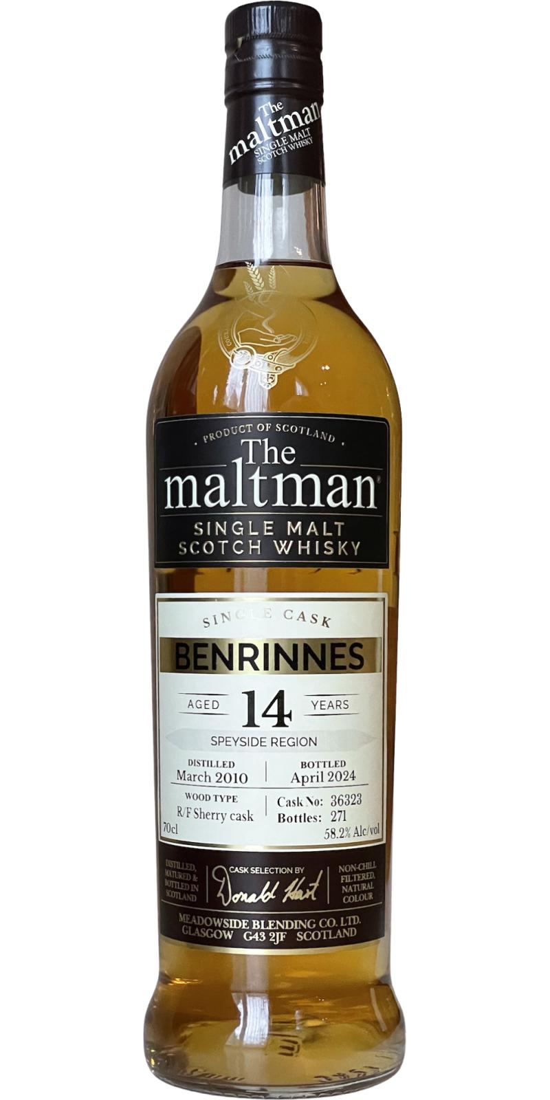 Fles The Maltman Benrinnes14Y 2010 #36323, single malt whisky, op voorraad bij slijterij t Bockje in Bathmen