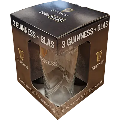 Fles Guinness Draught Stout Proefpakket 3x blik 50cl + pintglas, bier van Guinness, bij slijterij ’t Bockje in Bathmen