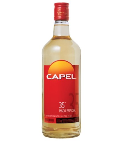 Eau de vie Capel Pisco van Capel, bij slijterij ’t Bockje in Bathmen