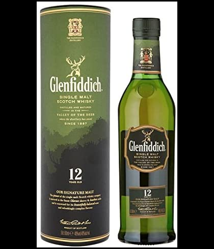 Fles Glenfiddich 12 Years Old 50 cl, single malt whisky, op voorraad bij slijterij t Bockje in Bathmen