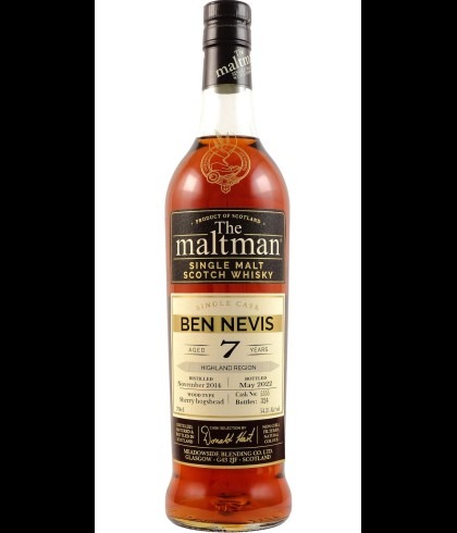 Fles The Maltman Ben Nevis 7Y 2014 #5555, single malt whisky, op voorraad bij slijterij t Bockje in Bathmen