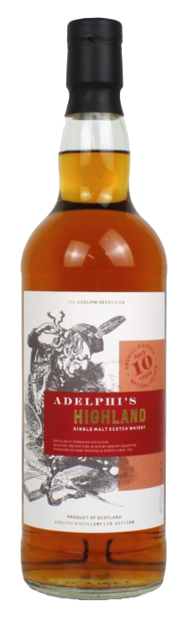 Fles Adelphi’s Highland 10 Years Old, single malt whisky, op voorraad bij slijterij t Bockje in Bathmen