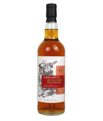 Fles Adelphi’s Highland 10 Years Old, single malt whisky, op voorraad bij slijterij t Bockje in Bathmen