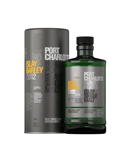 Fles Port Charlotte Islay Barley 2012, zwaar geturfde Islay single malt, op voorraad bij slijterij t Bockje in Bathmen