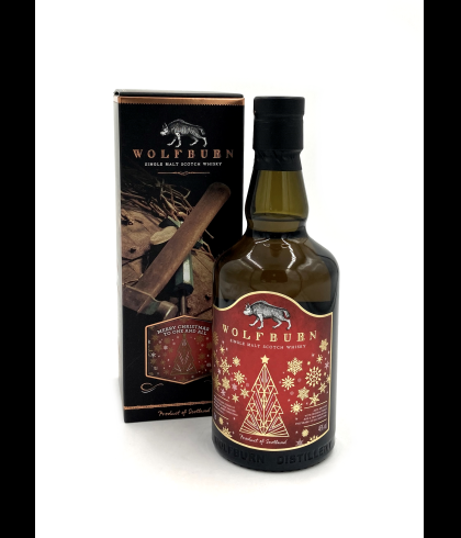 Fles Wolfburn Christmas Edition 2021, Schotse single malt whisky uit Thurso, op voorraad bij slijterij t Bockje in Bathmen