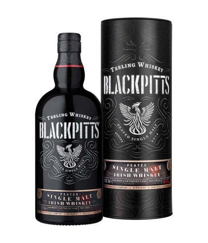 Fles Teeling Blackpitts Peated Single Malt, Ierse whiskey uit Dublin, op voorraad bij slijterij t Bockje in Bathmen