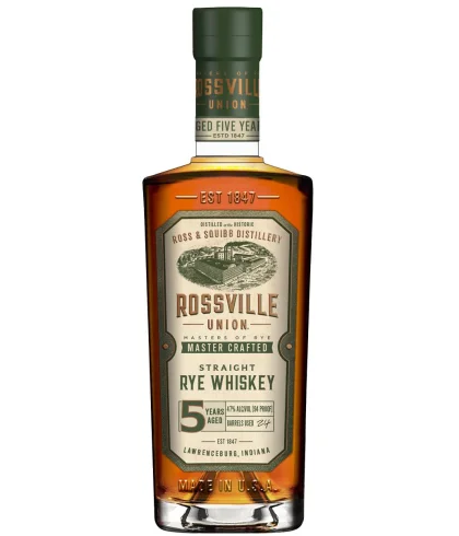 Fles Rossville Union Rye 5 Years Old, whisky, op voorraad bij slijterij ’t Bockje in Bathmen
