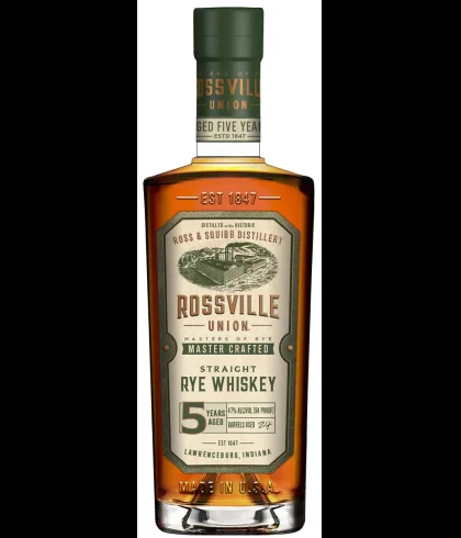 Fles Rossville Union Rye 5 Years Old, whisky, op voorraad bij slijterij ’t Bockje in Bathmen