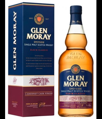 Fles Glen Moray Classic Cabernet Cask Finish, single malt whisky, op voorraad bij slijterij t Bockje in Bathmen