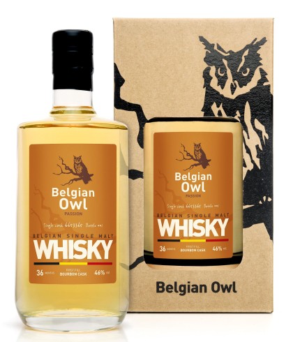 Fles Belgian Owl Passion Bourbon Cask 47 Months, single malt whisky, op voorraad bij slijterij t Bockje in Bathmen