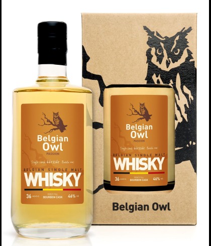 Fles Belgian Owl Passion Bourbon Cask 47 Months, single malt whisky, op voorraad bij slijterij t Bockje in Bathmen
