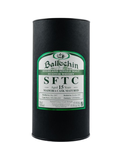 Fles Ballechin SFTC 15 Years Madeira Cask, single malt whisky, op voorraad bij slijterij t Bockje in Bathmen