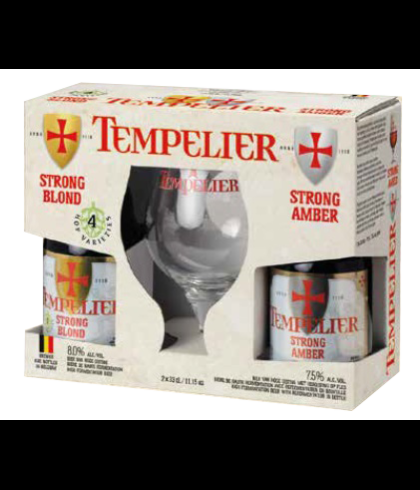 Tempelier geschenkverpakking met twee flesjes en een Tempelierglas, op voorraad bij slijterij t Bockje in Bathmen