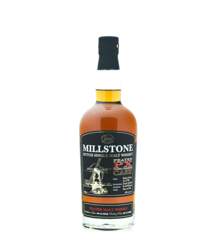 Fles Zuidam Millstone Peated PX Pedro Ximenez, Nederlandse whisky van Zuidam Distillers, op voorraad bij slijterij t Bockje in Bathmen