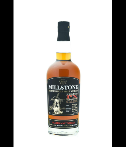 Fles Zuidam Millstone Peated PX Pedro Ximenez, Nederlandse whisky van Zuidam Distillers, op voorraad bij slijterij t Bockje in Bathmen