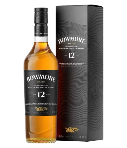 Fles Bowmore 12 Years Old, single malt whisky, op voorraad bij slijterij t Bockje in Bathmen