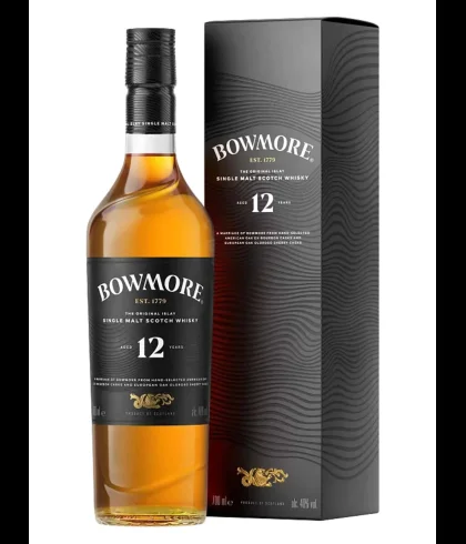 Fles Bowmore 12 Years Old, single malt whisky, op voorraad bij slijterij t Bockje in Bathmen