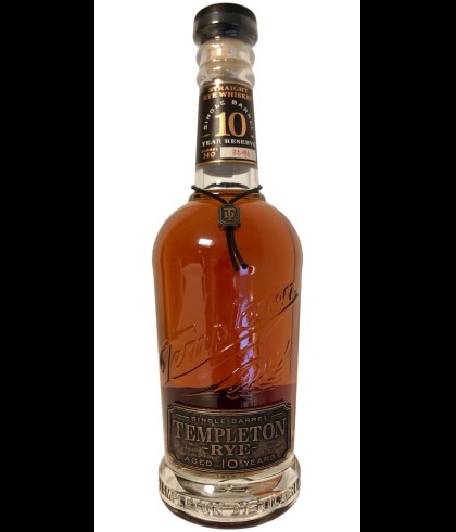 Fles Templeton Rye 10 Years Old Single Barrel, Amerikaanse roggewhiskey, op voorraad bij slijterij t Bockje in Bathmen