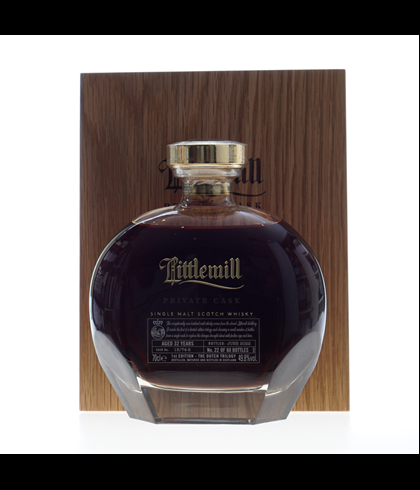 Fles Lowland single malt van de gesloten distilleerderij Littlemill, op voorraad bij slijterij t Bockje in Bathmen