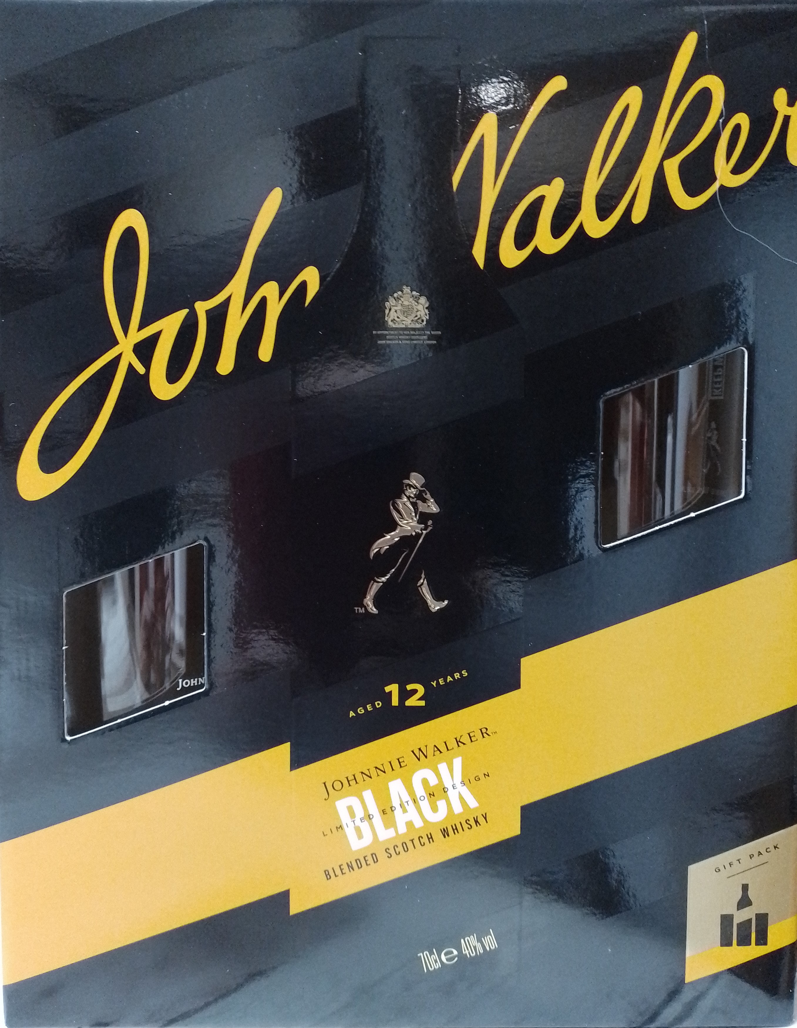 Geschenk Johnnie Walker 12 Years Old Black Label Geschenkverpakking Met 2 Glazen, bij slijterij ’t Bockje in Bathmen