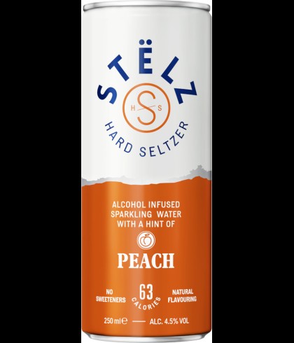 Stëlz Hard Seltzer Peach, op voorraad bij slijterij t Bockje in Bathmen