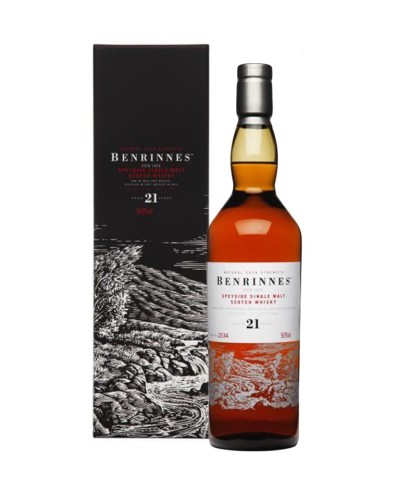 Fles Benrinnes 21 Years Old, single malt whisky, op voorraad bij slijterij t Bockje in Bathmen