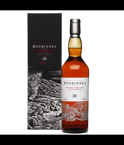 Fles Benrinnes 21 Years Old, single malt whisky, op voorraad bij slijterij t Bockje in Bathmen