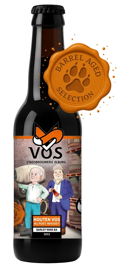 Fles Brouwerij Vos Houten Vos #5 Barrel Aged serie, bier van Vos, op voorraad bij slijterij t Bockje in Bathmen