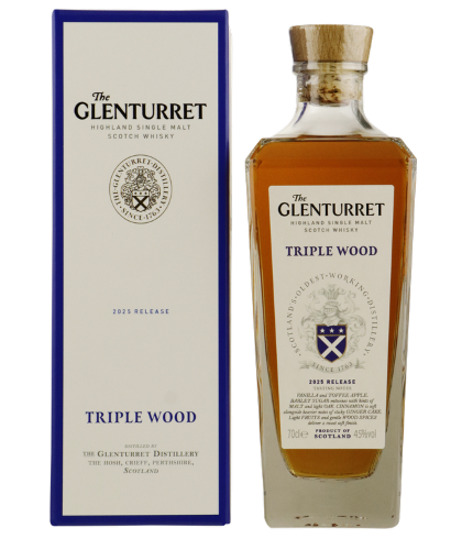 Fles Glenturret Triple Wood 2025, single malt whisky, op voorraad bij slijterij t Bockje in Bathmen