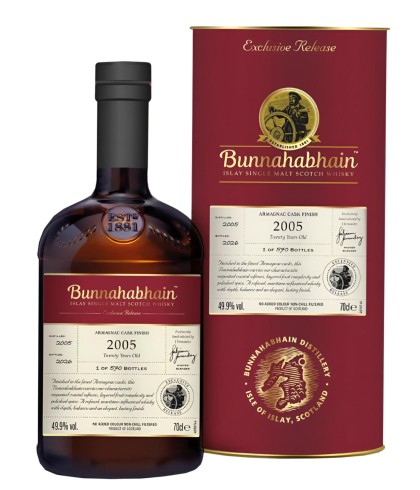 Fles Bunnahabhain 20Y 2005 Armagnac Cask Finish, whisky, op voorraad bij slijterij t Bockje in Bathmen