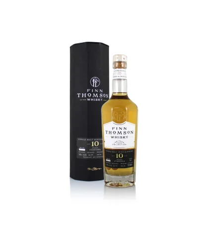 Fles Finn Thomson Bunnahabhain Staoisha 10 Years Old, single malt whisky, op voorraad bij slijterij t Bockje in Bathmen