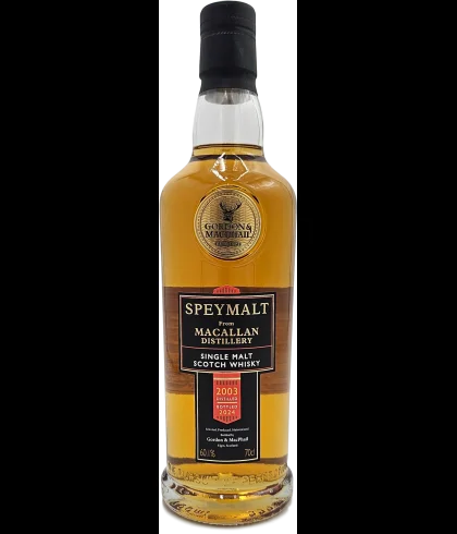 Fles Speymalt Macallan 2003 21 Years Old, single malt whisky, op voorraad bij slijterij t Bockje in Bathmen