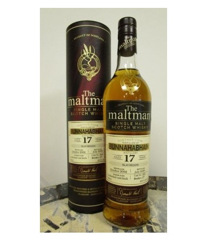 Fles The Maltman Bunnahabhain 17 Years Old 2002, enkel vat gebotteld door The Maltman uit Glasgow, op voorraad bij slijterij t Bockje in Bathmen