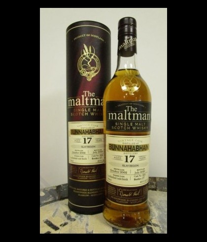 Fles The Maltman Bunnahabhain 17 Years Old 2002, enkel vat gebotteld door The Maltman uit Glasgow, op voorraad bij slijterij t Bockje in Bathmen
