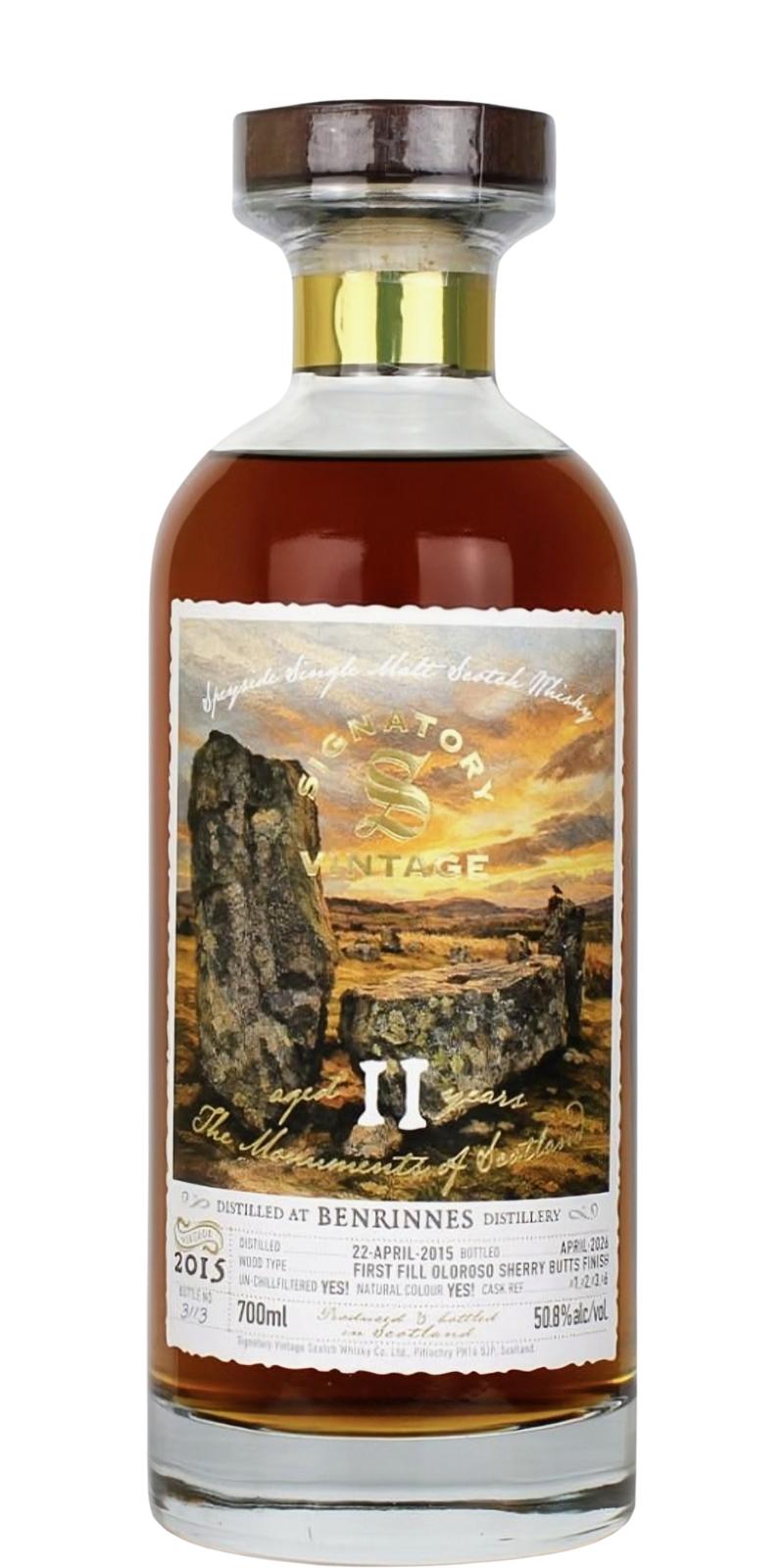 Fles Signatory Vintage The Monuments of Scotland Benrinnes 11Y, single malt whisky, op voorraad bij slijterij t Bockje in Bathmen