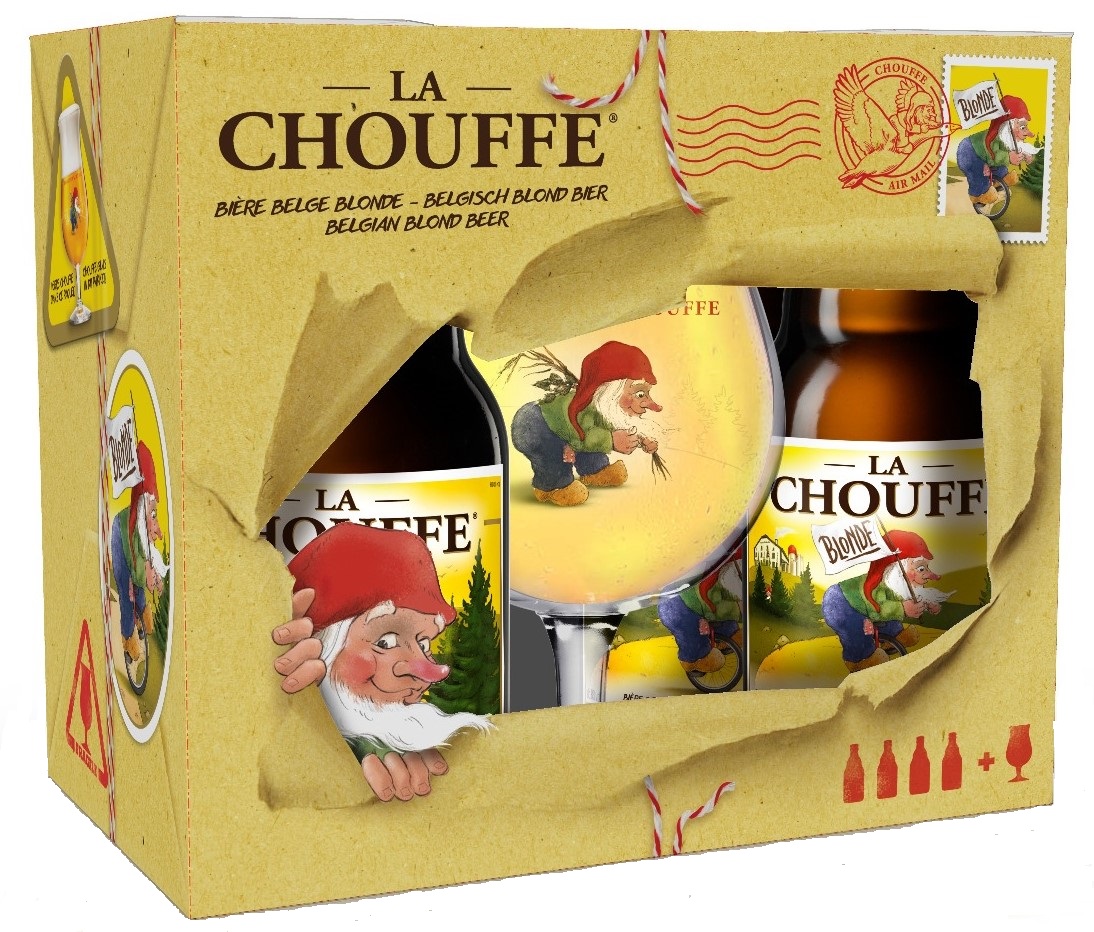 Fles Brasserie d'Achouffe La Chouffe Blond Geschenkset, bier van Brasserie d'Achouffe, bij slijterij ’t Bockje in Bathmen